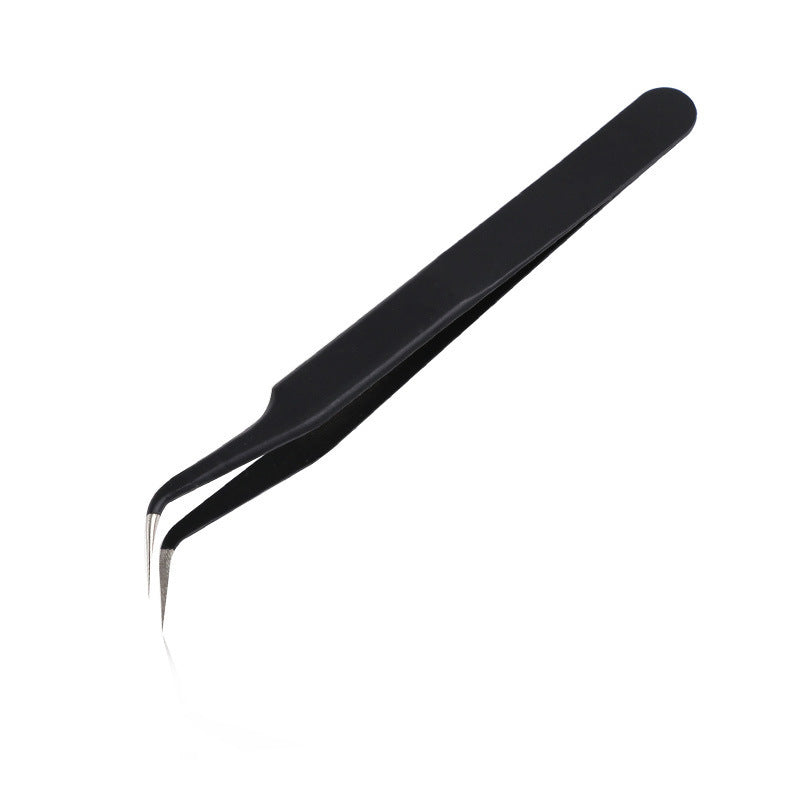 HKM-051155 Rhinestone Nail Tweezers with Straight Head and Elbow Design, Metal, Black