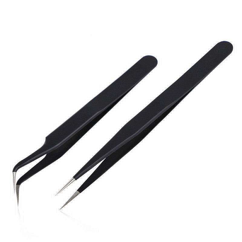 HKM-051155 Rhinestone Nail Tweezers with Straight Head and Elbow Design, Metal, Black