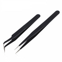 HKM-051155 Rhinestone Nail Tweezers with Straight Head and Elbow Design, Metal, Black