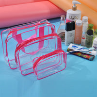 HKM-716307 Transparent PVC Travel Storage Bag Set – 3 Piece Toiletry Organizer for Cosmetics, Accessories, and More