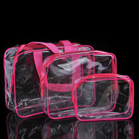 HKM-716307 Transparent PVC Travel Storage Bag Set – 3 Piece Toiletry Organizer for Cosmetics, Accessories, and More