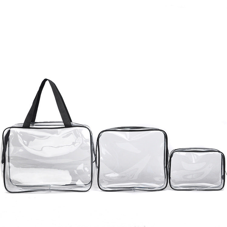HKM-716307 Transparent PVC Travel Storage Bag Set – 3 Piece Toiletry Organizer for Cosmetics, Accessories, and More