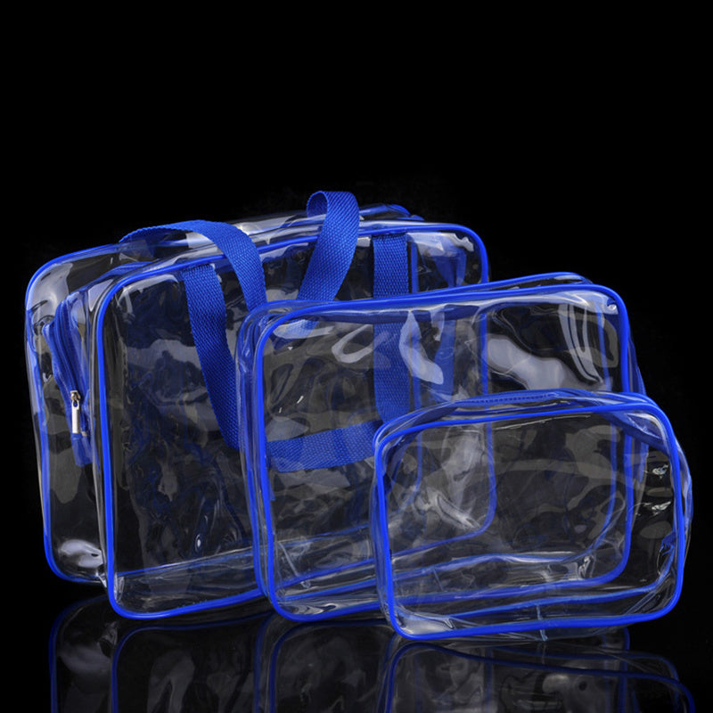 HKM-716307 Transparent PVC Travel Storage Bag Set – 3 Piece Toiletry Organizer for Cosmetics, Accessories, and More