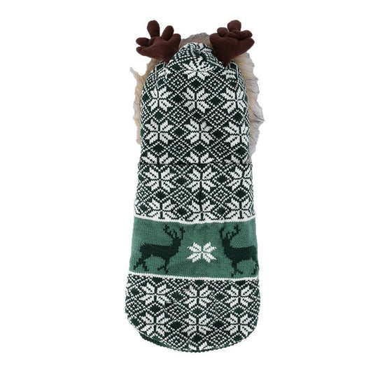 HKM-250323 Vintage Hooded Fur Collar Pet Clothes for Christmas - Blue, Red, Green in Sizes XS to XXL