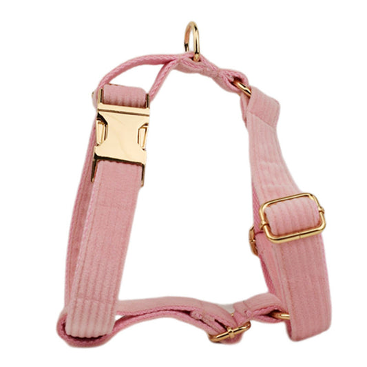 HKM-111635 Velvet Fabric Dog Collar Set with Adjustable Harness, Leash, Bow Knot, Flower, and Poop Bag