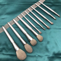 HKM-976147 Moonlight Silver 10-Piece Makeup Brush Set with Wooden Handles and PU Bag