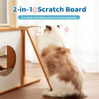 HKM-316435 Indoor Wooden Cat Climbing Frame with Scratching Post, Ramp, and Cozy Condo for Large Cats and Kittens
