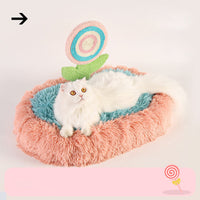 HKM-980371 Plush Cat Nest Bed for Deep Sleep, Washable and Disassemblable Winter Cozy Lollipop Design