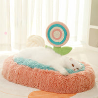 HKM-980371 Plush Cat Nest Bed for Deep Sleep, Washable and Disassemblable Winter Cozy Lollipop Design