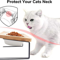 HKM-843219 Tilted Ceramic Dog Food and Water Bowl Set with Bamboo Stand for Small Pets