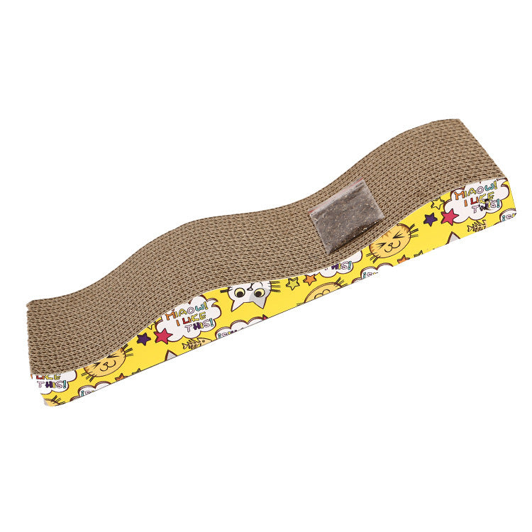 HKM-379667 Wave Corrugated Paper Cat Scratcher - Earthy Brown Cat Toy, 45*12.5*5cm