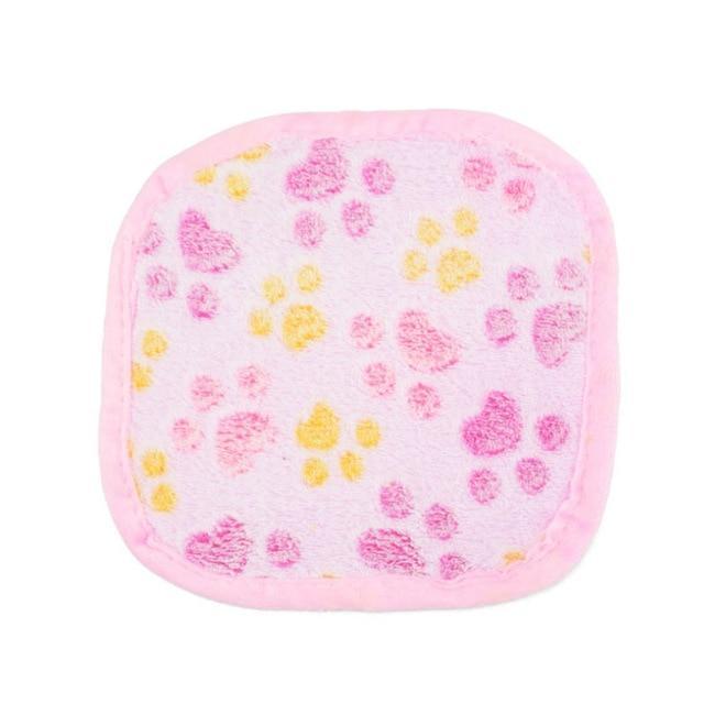 HKM-139603 Cozy Coral Velvet Pet Blanket – Pink, Light Yellow, Brown, and Purple – 20cm x 20cm