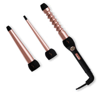 HKM-977043 Rose Gold Ceramic Curling Iron Set with Interchangeable Heads for Dry Hair, 21mm-30mm Diameter