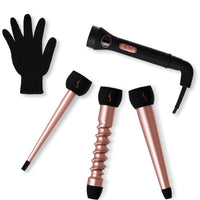 HKM-977043 Rose Gold Ceramic Curling Iron Set with Interchangeable Heads for Dry Hair, 21mm-30mm Diameter