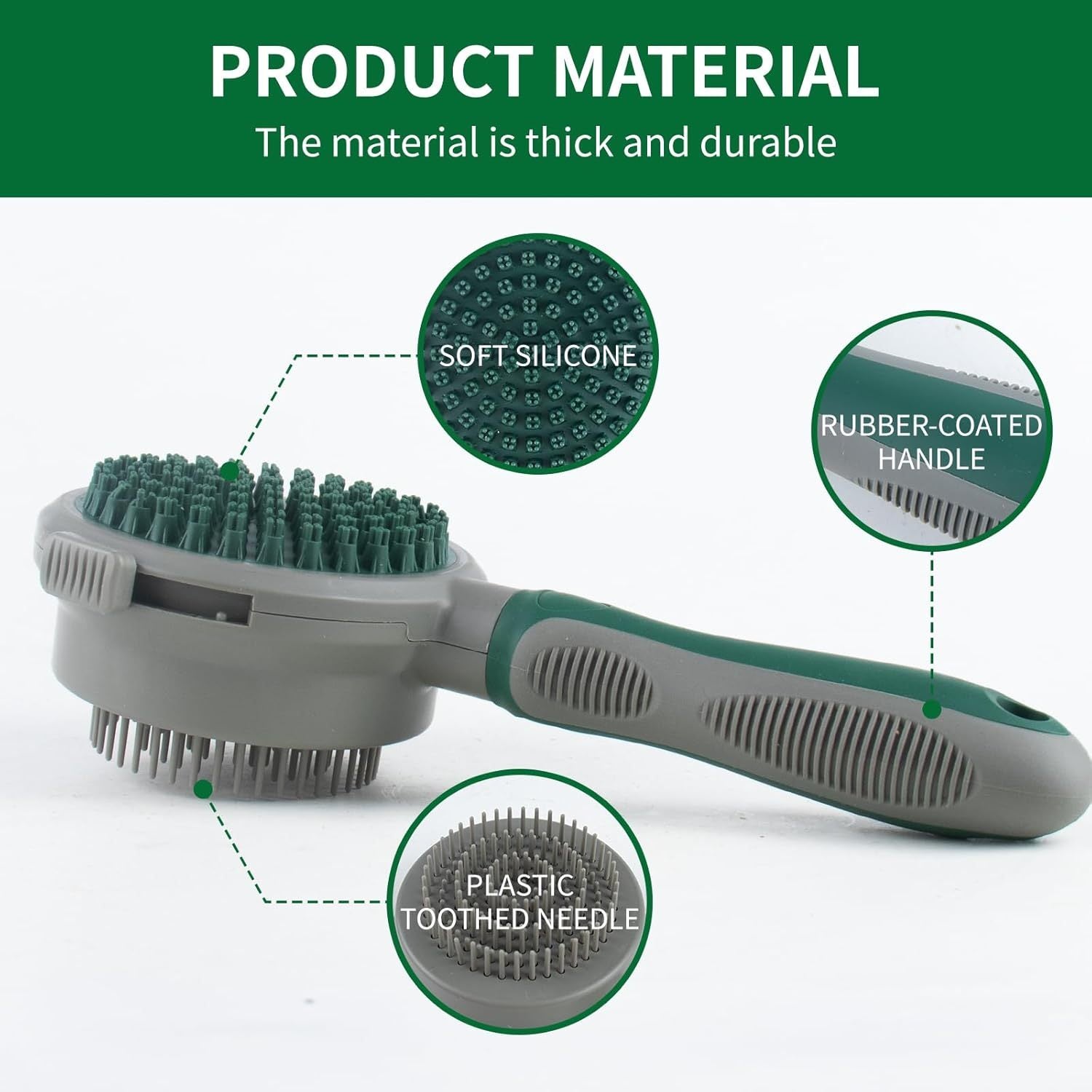 HKM-199763 Dual-Sided Silicone Cat and Dog Brush with Soft Rubber Pins for Grooming, Shedding, and Massaging Long-Haired Pets