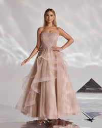 HKM-319123 Elegant Golden Evening Dress for Women - EZ25152 Design