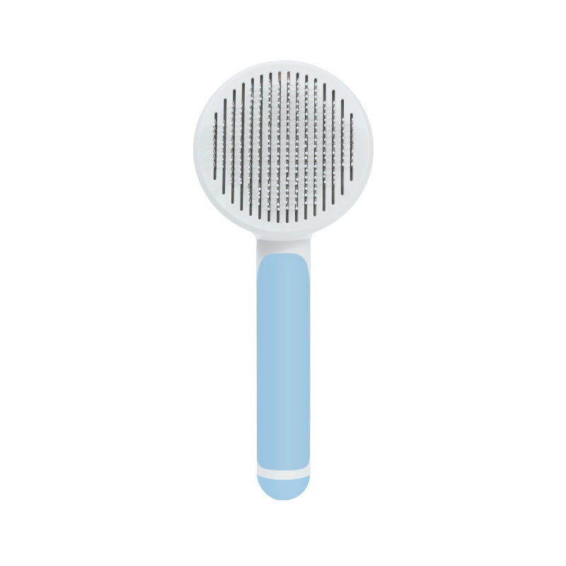 HKM-133075 Self-Cleaning Round Handle Pet Comb with Sticky Bead Steel Teeth for Easy Hair Removal
