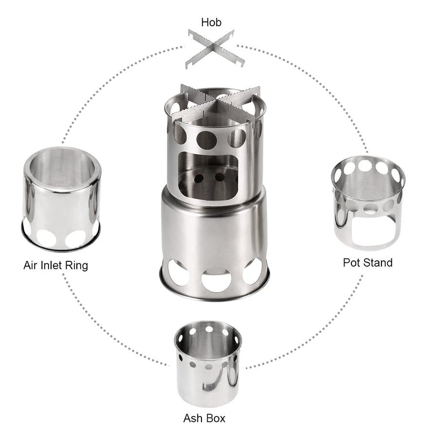 HKM-447379 Stainless Steel Portable Camping Stove Set with Cooking Pot for Outdoor Adventures