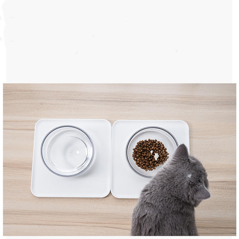 HKM-882387 Anti-Spill Single Bowl Pet Feeder with Inclined Mouth - 440ML Water Bowl & 400ML Food Bowl, Durable ABS and PC Material for Cats and Dogs