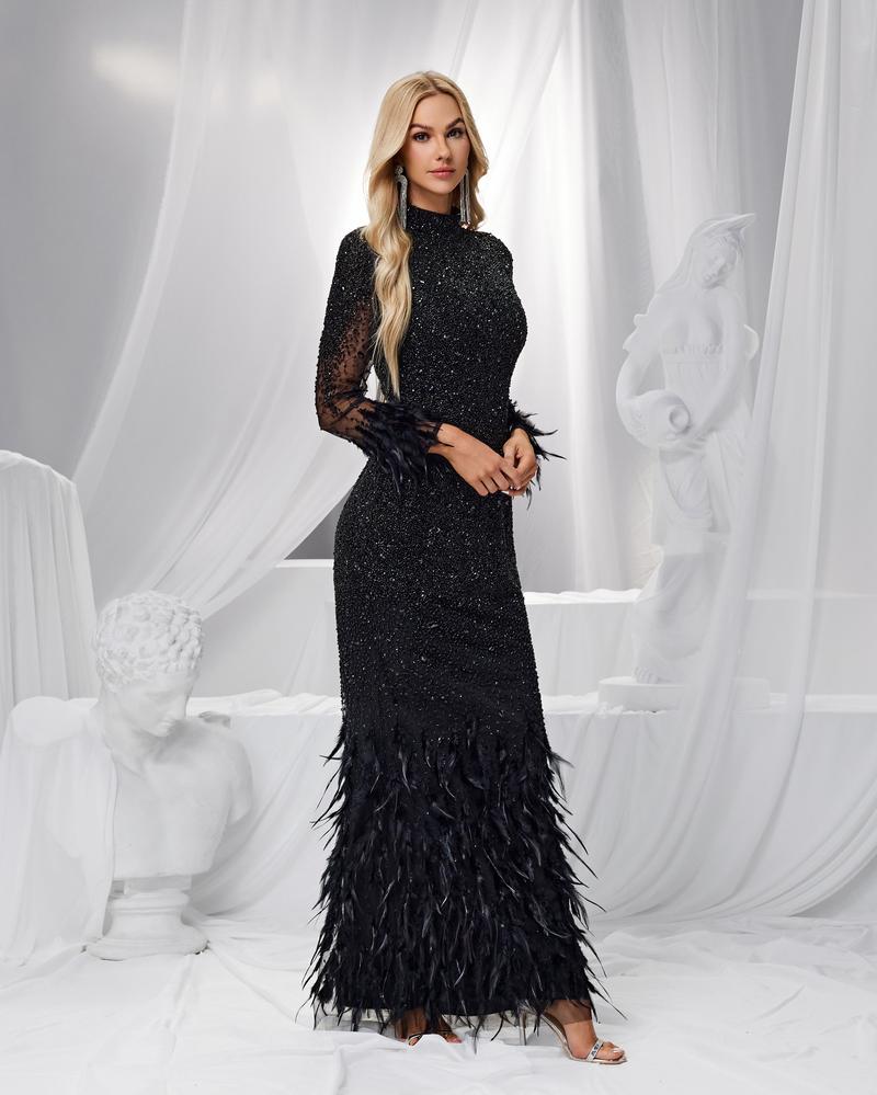 HKM-957523 Elegant Black Evening Dress for Women - Sophisticated and Timeless Style