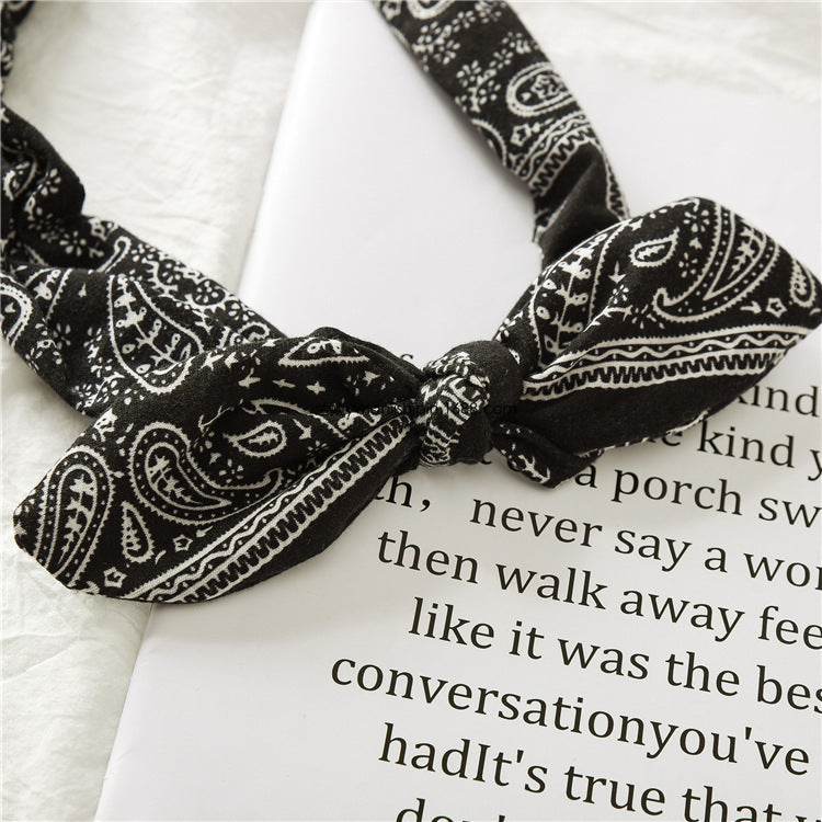 HKM-030995 Geometric Knotted Fabric Headband with Bunny Ears for Women