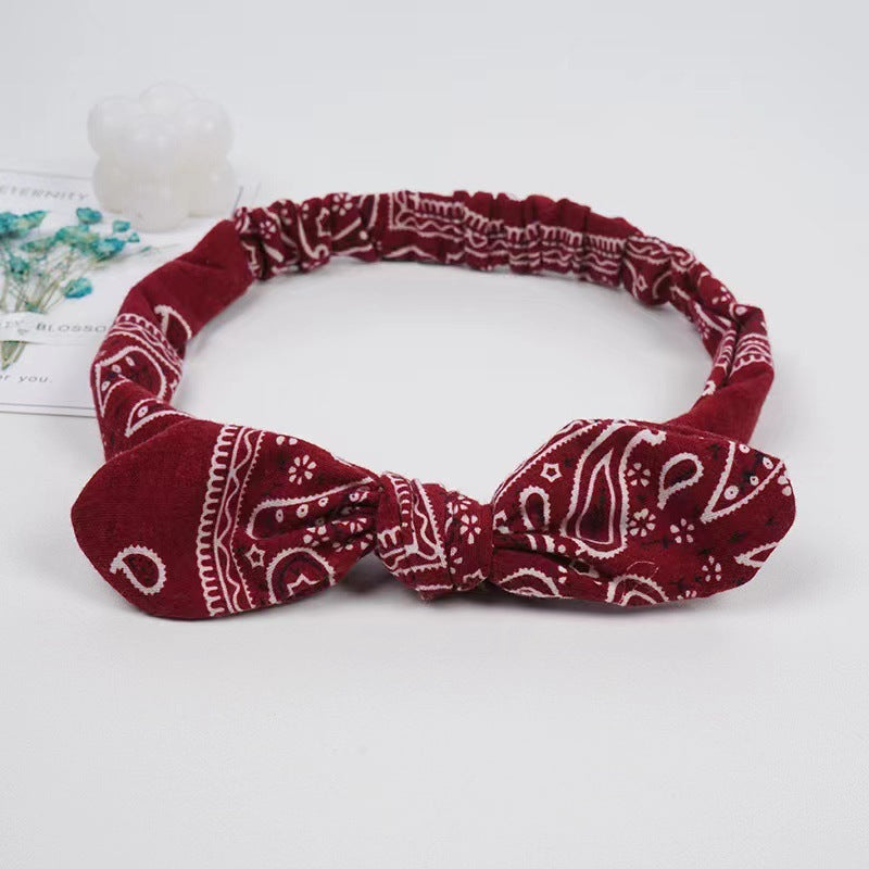 HKM-030995 Geometric Knotted Fabric Headband with Bunny Ears for Women