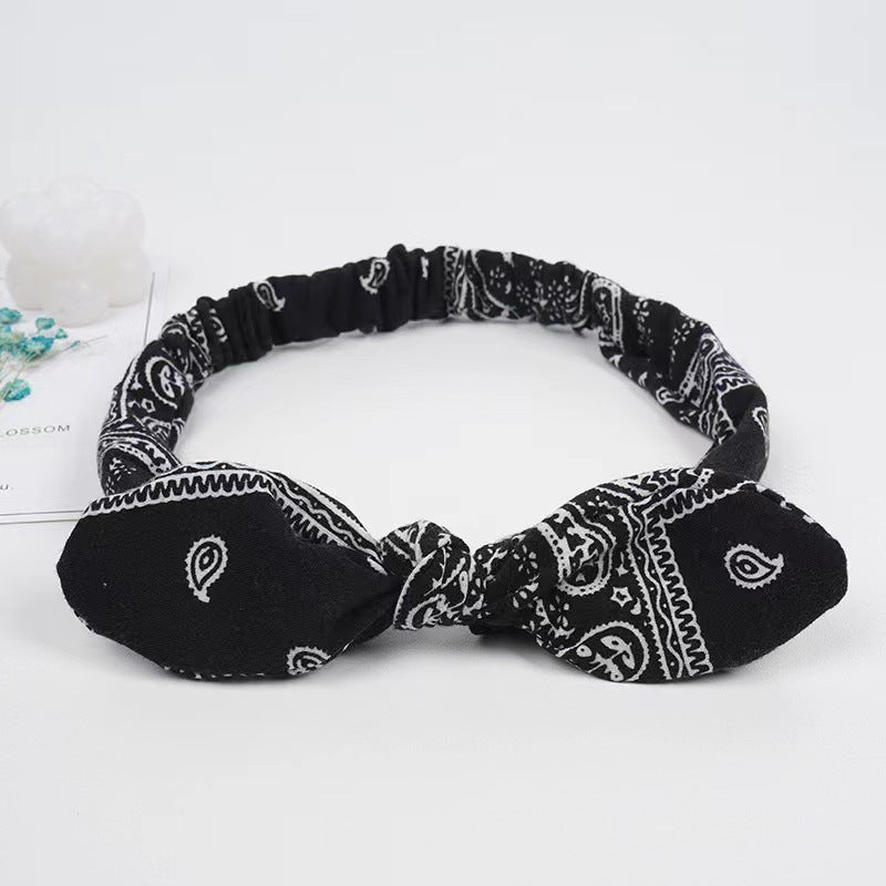 HKM-030995 Geometric Knotted Fabric Headband with Bunny Ears for Women