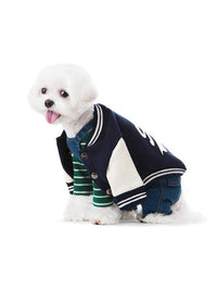 HKM-997715 Printed Baseball Uniform Pet Sweater for Dogs and Cats - Dark Blue, Multiple Sizes Available