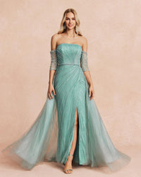 HKM-547347 Elegant Green Evening Gown for Women - Model EZ25111