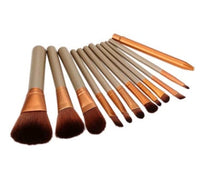 HKM-277971 12-Piece Makeup Brush Set with Iron Box – Wooden Handle, Rayon Bristles for Beginners