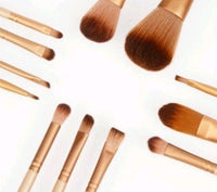 HKM-277971 12-Piece Makeup Brush Set with Iron Box – Wooden Handle, Rayon Bristles for Beginners