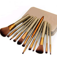 HKM-277971 12-Piece Makeup Brush Set with Iron Box – Wooden Handle, Rayon Bristles for Beginners