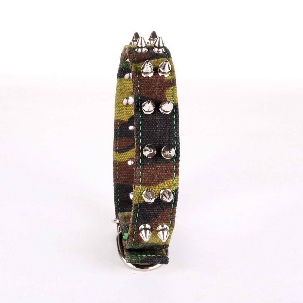 HKM-314835 Camouflage Canvas Dog Collar with Spikes - Adjustable Sizes Available
