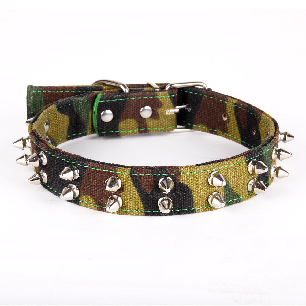 HKM-314835 Camouflage Canvas Dog Collar with Spikes - Adjustable Sizes Available