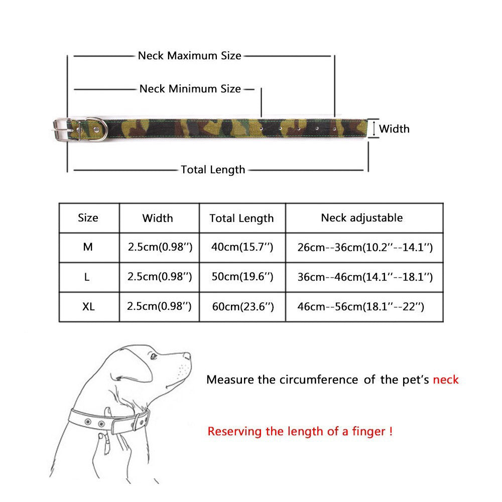 HKM-314835 Camouflage Canvas Dog Collar with Spikes - Adjustable Sizes Available