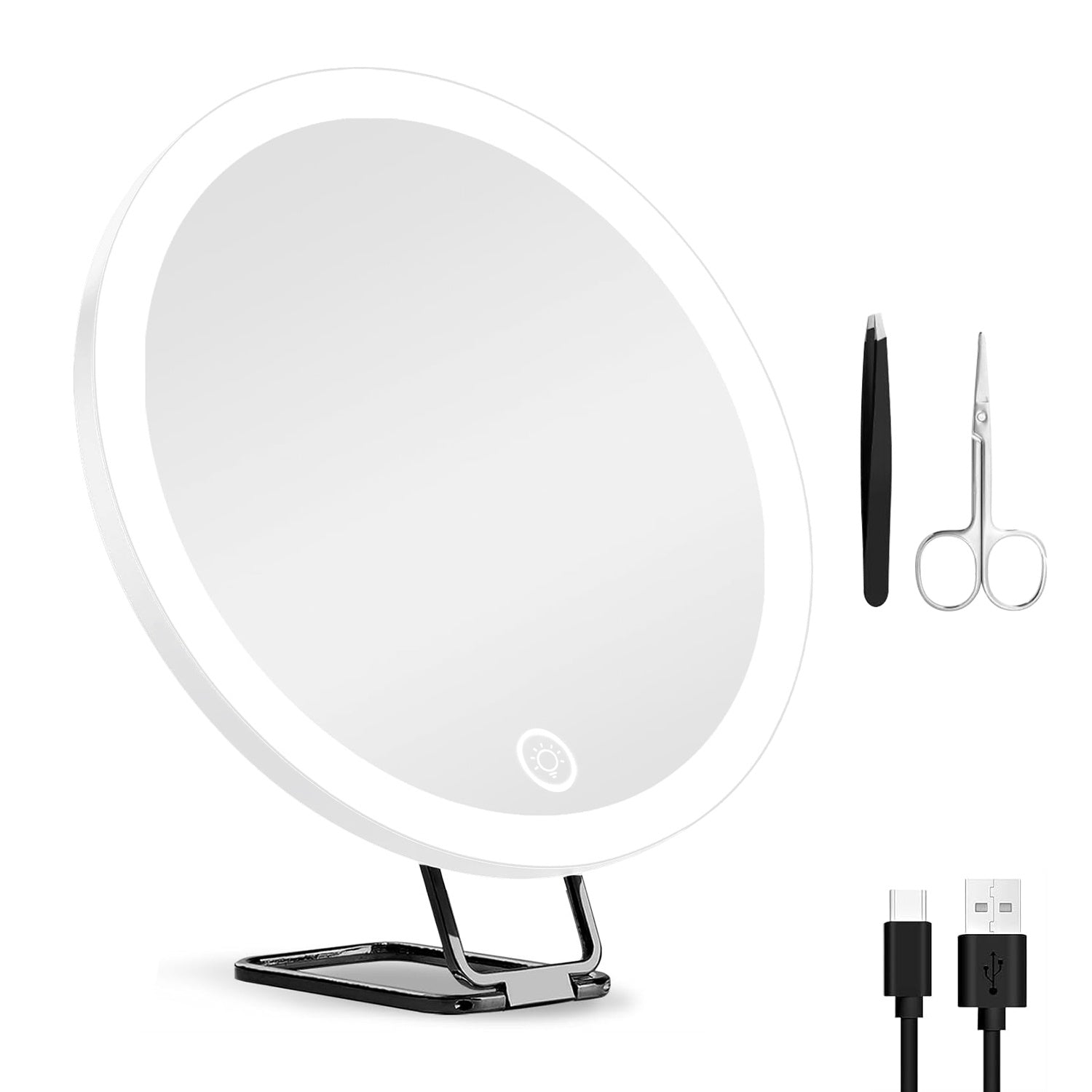 HKM-220691 30X Magnifying Makeup Mirror with Adjustable Light, Rechargeable Battery, and Compact Design for Travel