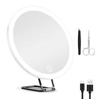 HKM-220691 30X Magnifying Makeup Mirror with Adjustable Light, Rechargeable Battery, and Compact Design for Travel