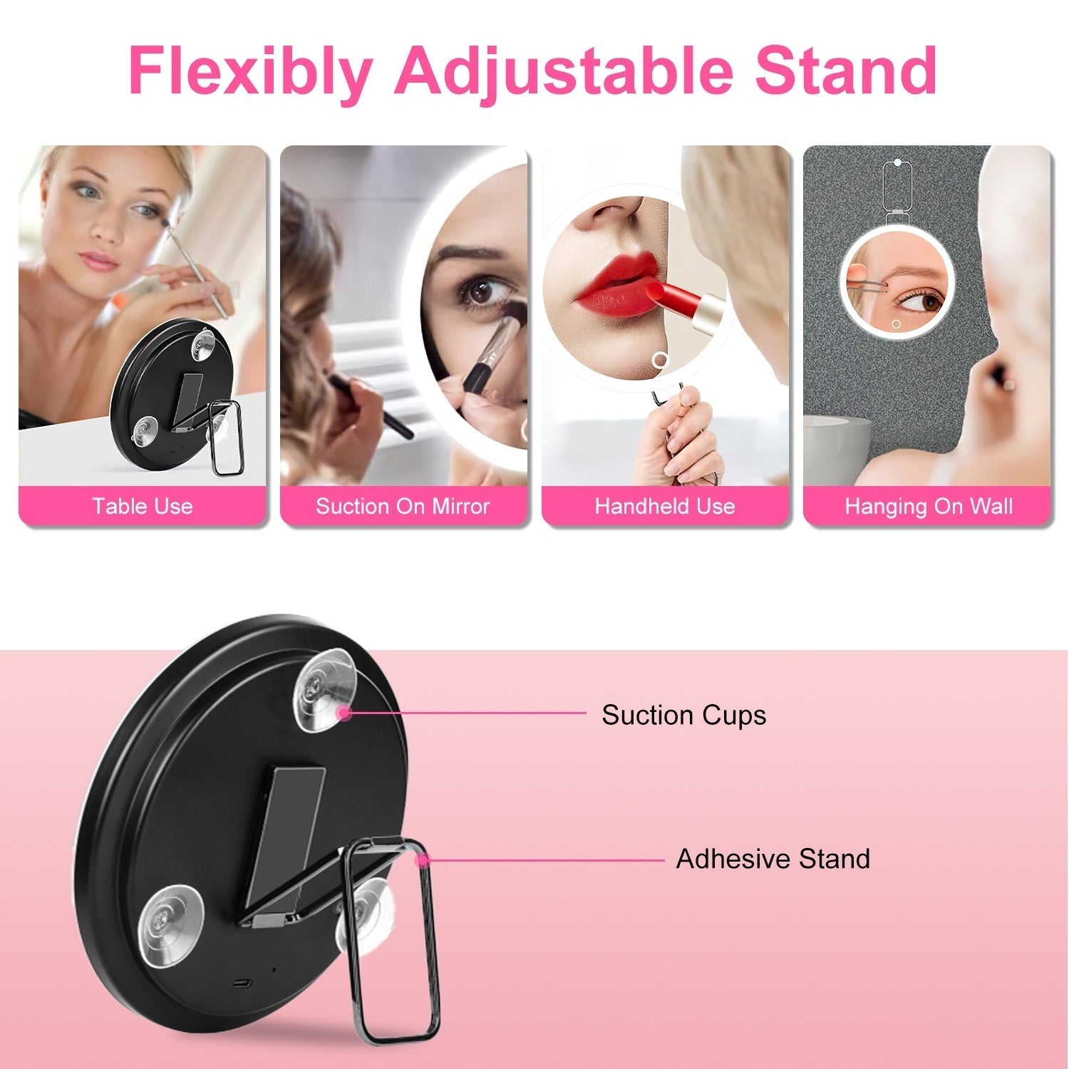 HKM-220691 30X Magnifying Makeup Mirror with Adjustable Light, Rechargeable Battery, and Compact Design for Travel