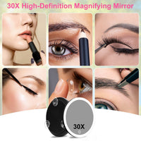 HKM-220691 30X Magnifying Makeup Mirror with Adjustable Light, Rechargeable Battery, and Compact Design for Travel