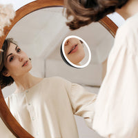 HKM-220691 30X Magnifying Makeup Mirror with Adjustable Light, Rechargeable Battery, and Compact Design for Travel