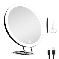 HKM-220691 30X Magnifying Makeup Mirror with Adjustable Light, Rechargeable Battery, and Compact Design for Travel