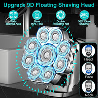 HKM-055187 6-in-1 Cordless Rechargeable 9D Electric Head Shaver for Men with LED Display and Travel Lock