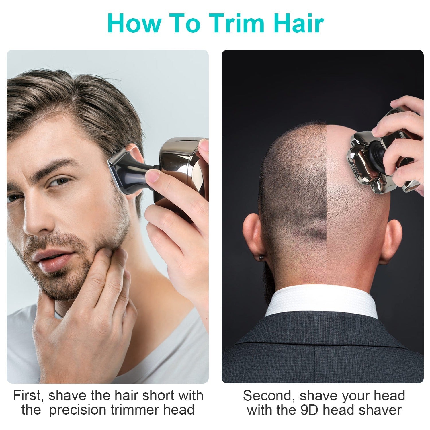 HKM-055187 6-in-1 Cordless Rechargeable 9D Electric Head Shaver for Men with LED Display and Travel Lock
