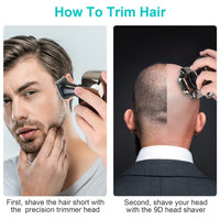 HKM-055187 6-in-1 Cordless Rechargeable 9D Electric Head Shaver for Men with LED Display and Travel Lock
