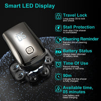 HKM-055187 6-in-1 Cordless Rechargeable 9D Electric Head Shaver for Men with LED Display and Travel Lock