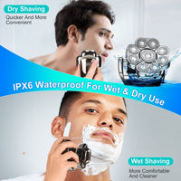 HKM-055187 6-in-1 Cordless Rechargeable 9D Electric Head Shaver for Men with LED Display and Travel Lock