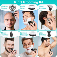 HKM-055187 6-in-1 Cordless Rechargeable 9D Electric Head Shaver for Men with LED Display and Travel Lock