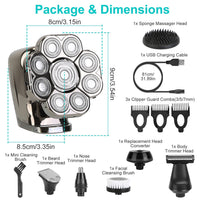 HKM-055187 6-in-1 Cordless Rechargeable 9D Electric Head Shaver for Men with LED Display and Travel Lock