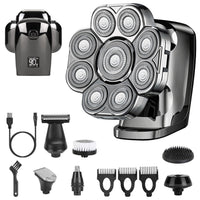 HKM-055187 6-in-1 Cordless Rechargeable 9D Electric Head Shaver for Men with LED Display and Travel Lock