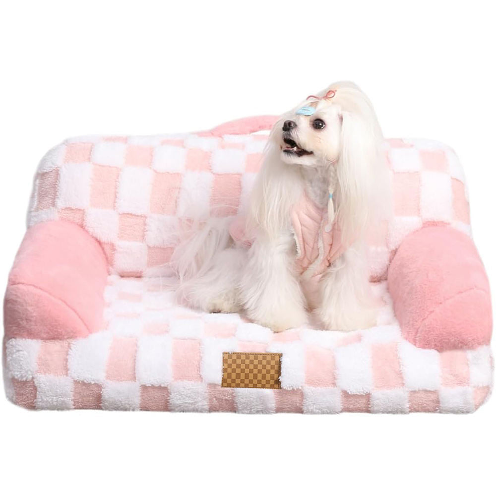 HKM-269843 Luxury Solid Color Jacquard Pattern Removable Fur Cover Machine Washable Pet Bed